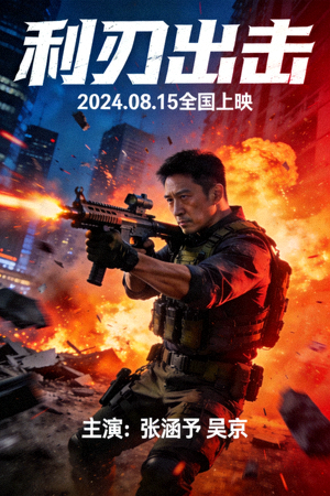 国产动作大片精彩海报，主角持枪战斗场景